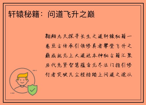 轩辕秘籍：问道飞升之巅